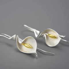 18K Gold Long Hanging New Calla Lily Flower Dangle Earrings for Women Real 925 Sterling Silver Luxury Fine Jewelry