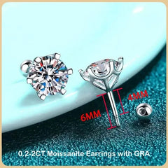 0.5-2ct Moissanite Screw Stud Earrings D Color 925 Sterling Silver 6 Prong Diamond Earrings For Women Wedding Fine Jewelry