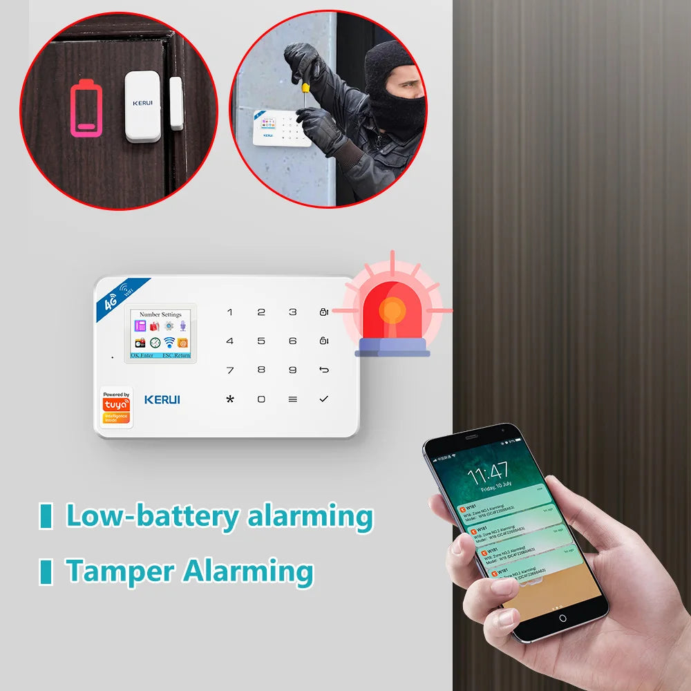 W184 Security Alarm Kit, Wireless Devices, Motion Sensor, Window, Door Sensor, Tuya Smart App, Home, Wi-Fi, 4G