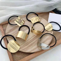 Fashion Metal Circle Hair Rope Tie For Women Girls Gold Color Gothic Punk Ponytail Holder High Elastic Simple Hair Band