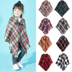 Elegant Fashion Autumn Winter Warm Baby Kids Girls Scarf Cloak Plaid Knit Cape Shawl Muffler Children Scarves 5-14 years old