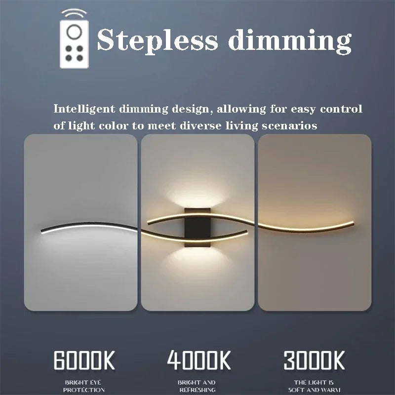 Modern LED Strip Wall Lamp Double Curve Remote Control Light Bedside Decor Black Gold Wall Sconces Living Room Bedroom Led Fixtu