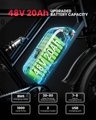 AMYET V9-G60 Adults Electric Bike 1000W Motor Bicycle 48V 20AH 20 Inch Tire Ebike Electric E Bikes Mountain Moped Ebikes For Men