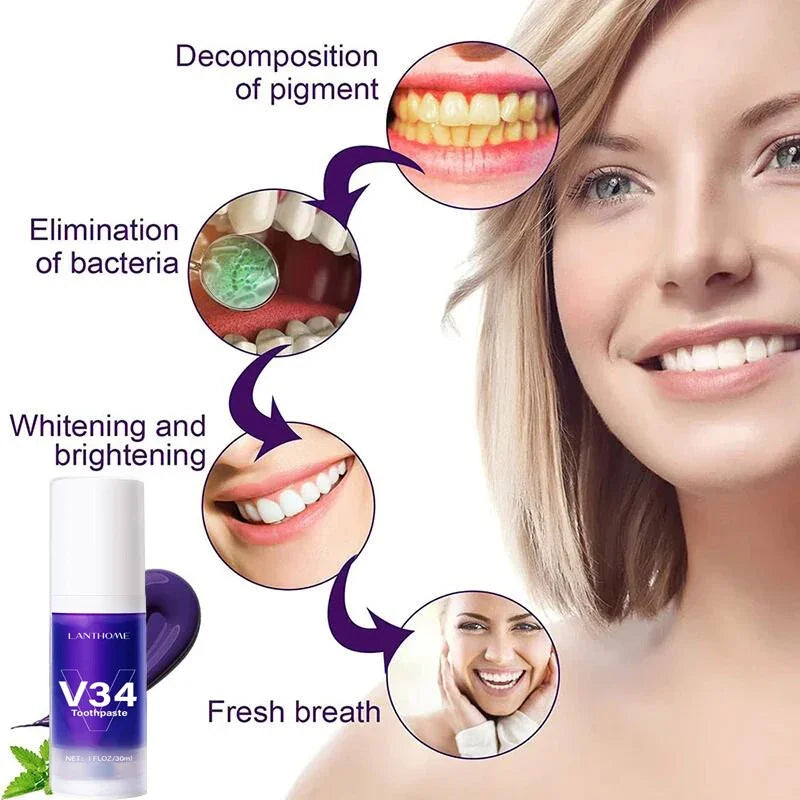 V34 Teeth Whitening Toothpaste Remove Plaque Coffee Stains Cleaning Oral Hygiene Bleaching Dental Tools Fresh Breath Tooth Care