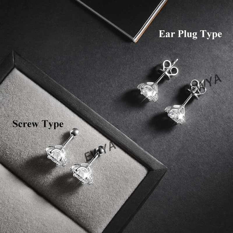 0.5-2ct Moissanite Screw Stud Earrings D Color 925 Sterling Silver 6 Prong Diamond Earrings For Women Wedding Fine Jewelry