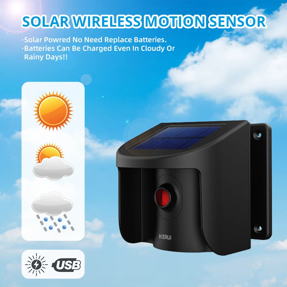 Driveway Alarm with Solar Powered PIR Motion Sensor Detector Waterproof for Outdoor Welcome Burglar Security Protection