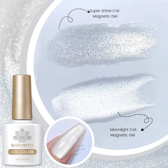 BORN PRETTY Silver Moonlight Cat Magnetic Gel Nail Polish White Light Magnetic Nail Sparkling Glitter Semi Permanent Varnish 10m