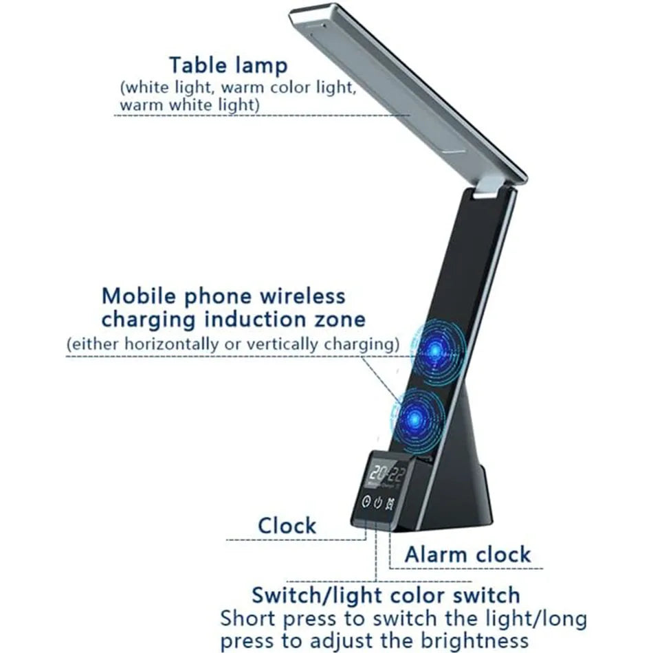 100W Alarm Clock Fast Wireless Charger Dimmable Desk Night Lamp Charging Station for IPhone 15 14 13 12 11 Pro Max Samsung S23U