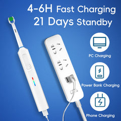 Electric Toothbrush, 3 Modes USB Fast Rechargeable Rotary Electric Toothbrush with Timer, Travel Case and 2 Brush Heads