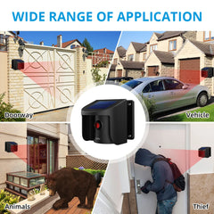 Driveway Alarm with Solar Powered PIR Motion Sensor Detector Waterproof for Outdoor Welcome Burglar Security Protection