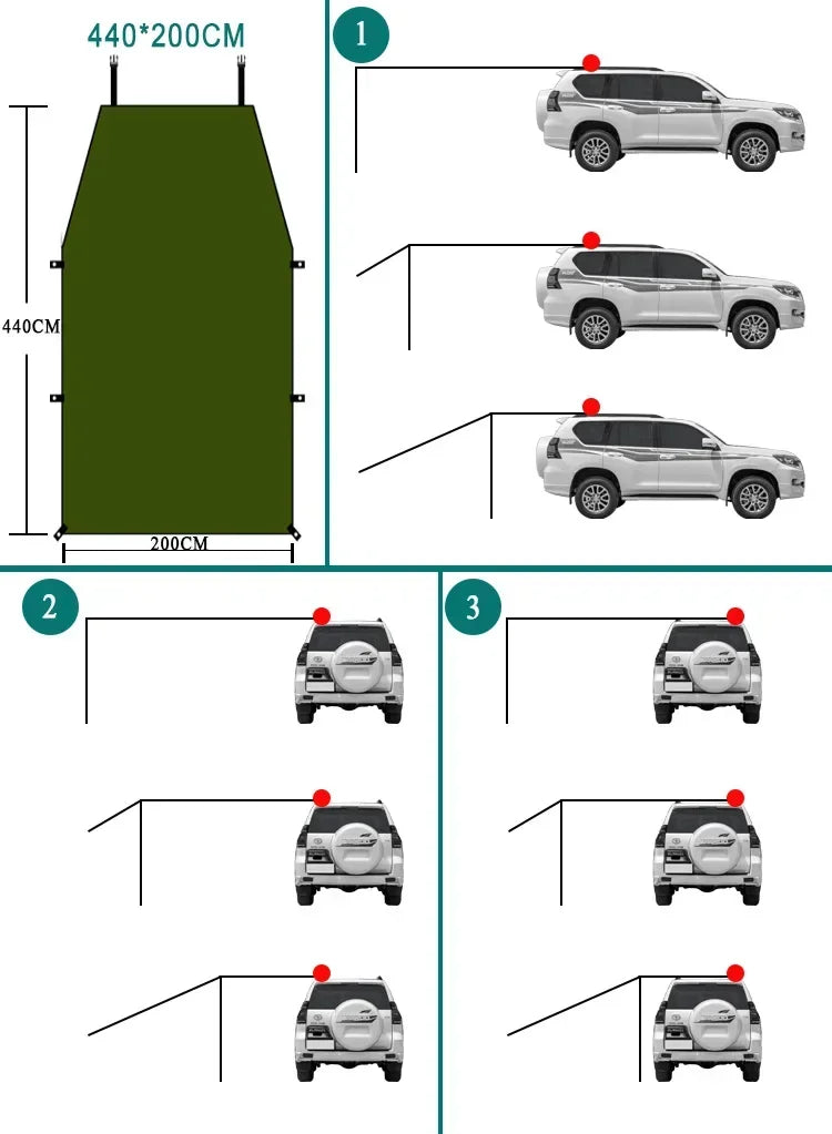 Portable Car Shelter Shade Camping Side Car Roof Top Tent Anti-UV Sunshade Waterproof Awning Parasol Rain Canopy For Suv Jeep