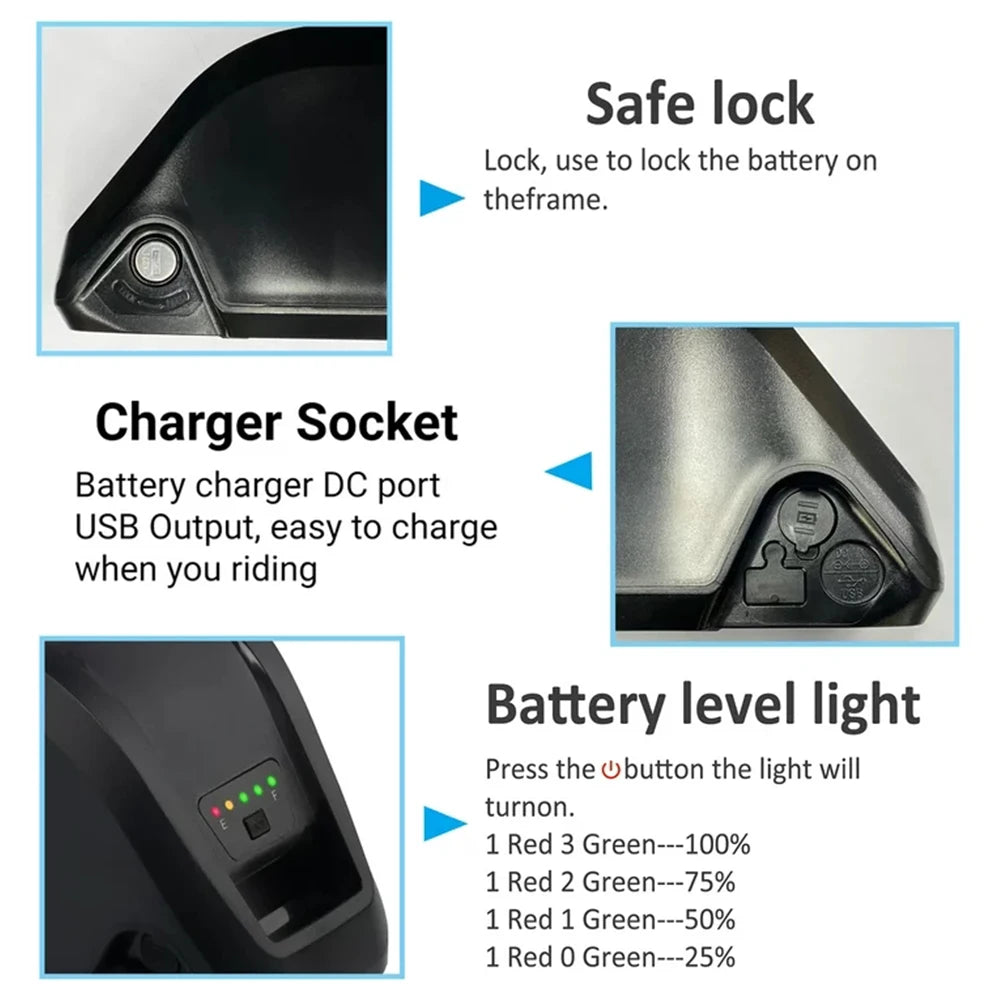 36V 48V 52V Hailong Ebike Battery with Charger Full Capacity 10Ah 15Ah 20Ah Anti-thief 18650 Electric Bike Lithium Battery Pack