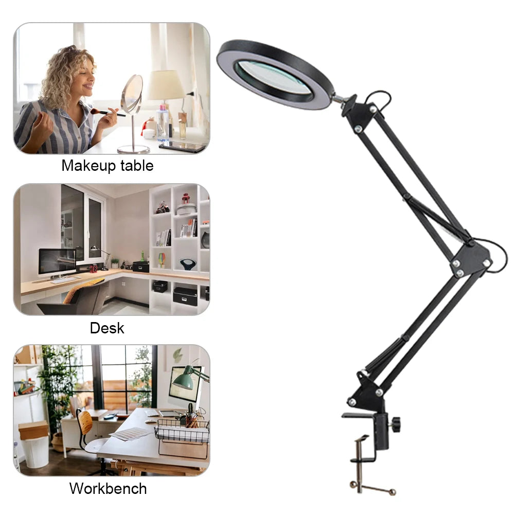 HD30 10X LED Magnifying Magnifier Illuminated Magnifier Lamp 3 Color LED Magnifying Glass for Welding/Table Lamp/Skincare Beauty