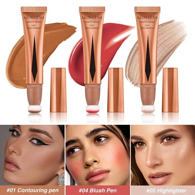 2024 Cream Bronzer Contour Blusher Beauty Wand Highlighter Blush With Cushion Liquid Face Bronzer Wand Stick Applicator Makeup