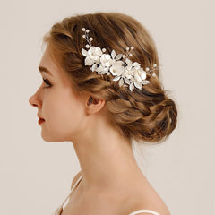 Handmade Alloy Rhinestone Pearls Floral Leaf Bridal Hair comb Clip Wedding Headpiece Women Jewelry Hair accessories