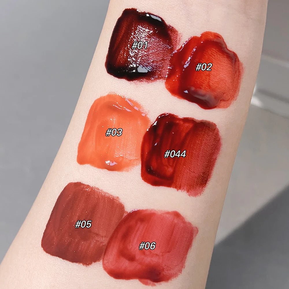 Dark Red Brown Mirror Lip Glaze Water Light Moisturizing Non-stick Cup Highly Pigmented Red Liquid Lipstick Lips Makeup Cosmetic