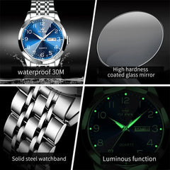 OLEVS Original Waterproof Men's Watches Digital Mirror Quartz Watch for Man Luminous Stainless Steel Wristwatch Male Date Week