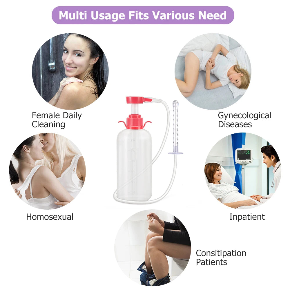 300/600ML Reusable Enemas Nozzle Vagina & Anal Irrigator Medical Rubber Douche Feminine Person Hygiene Pressure Health Care