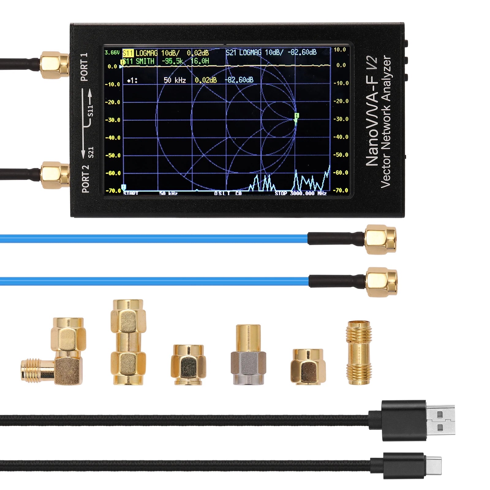 NanoVN-F V2 Vector Network Analyzer 50KHz-3GHz Frequency 4.3Inch IPS LCD Display S-A-A-2 Short Waves HF VHF UHF Antenna Analyzer