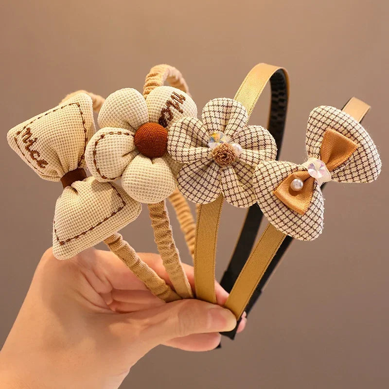 New Children Lovely Coffee Color Cartoon Heart Flower Bow Ornament Headbands Baby Girl Cute Hair Hoop Kids Hair Accessories