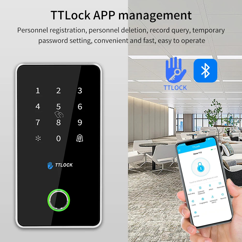 Outdoor Nfc Rfid Keypad Ttlock App Fingerprint Bluetooth Gateway 13.56Mhz Card Access Control System MJ02 Metal Alloy