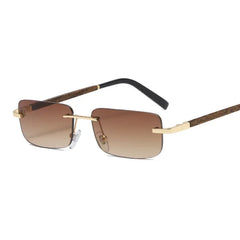 New Square Frameless Retro Sunglasses Men's and Women's Trendy Wooden Leg