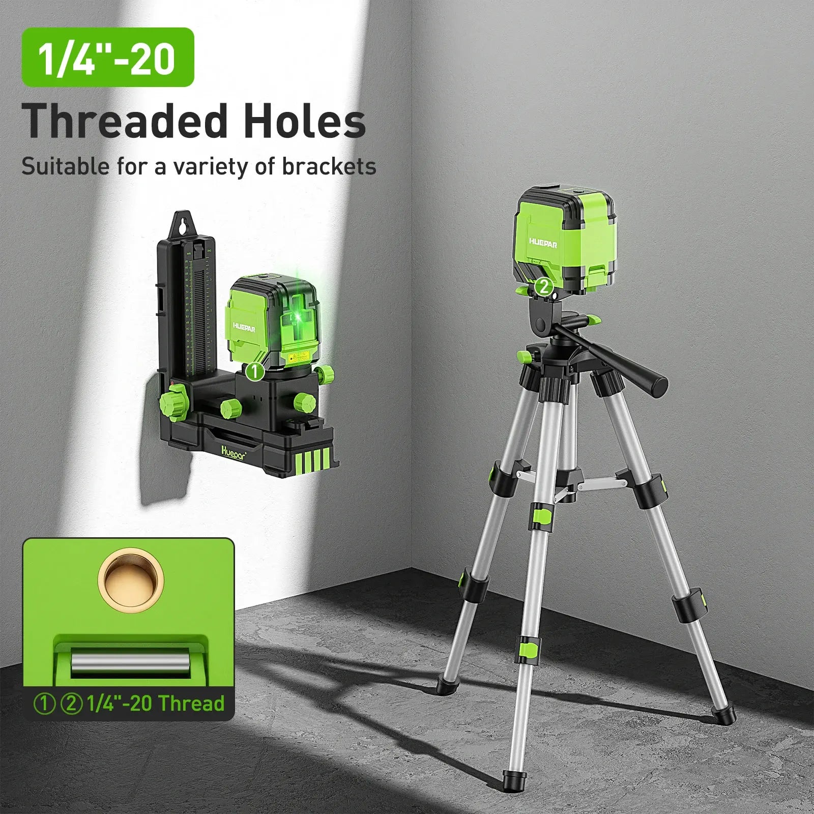 2 Lines Cross Line Laser Level Self-Leveling Horizontal & Vertical Level Germany Osram Green Beam With Tripod & Bracket