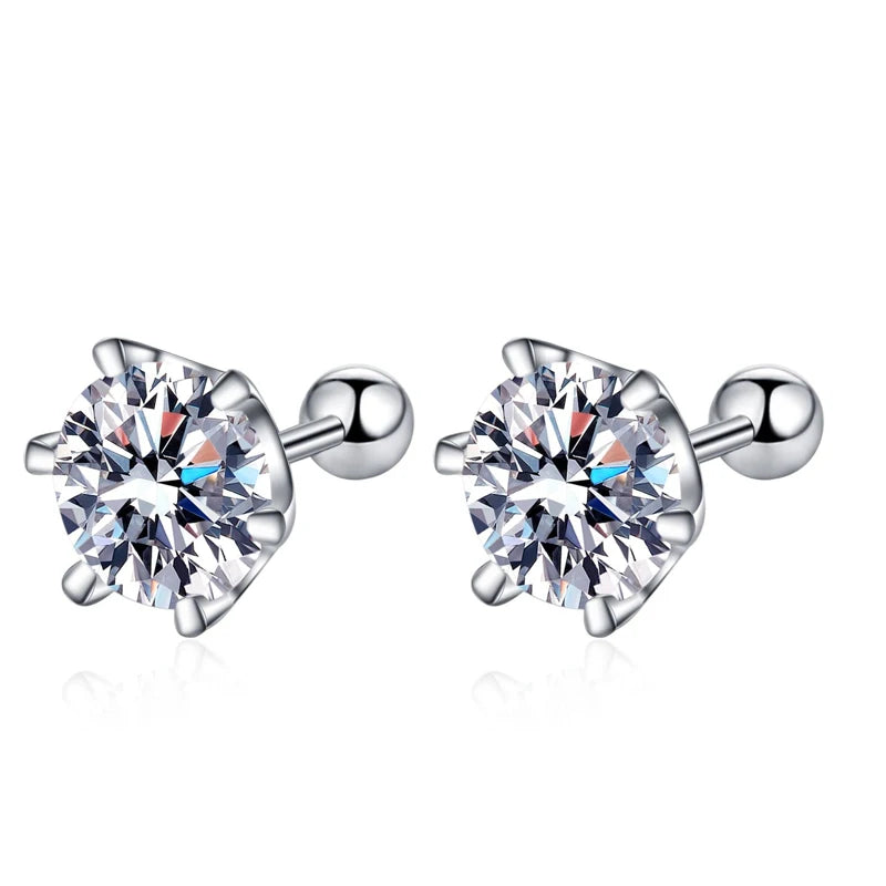 Moissanite Stud Earrings 18K White Gold Plated Sterling Silver D VVS1 Round Cut Lab Diamond Screw Ear Studs For Women