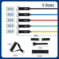 11 Pcs/Set TPE Resistance Band Set Fitness Band Pull Rope Elastic Training Band Handles Carry Bag Legs Ankle Straps